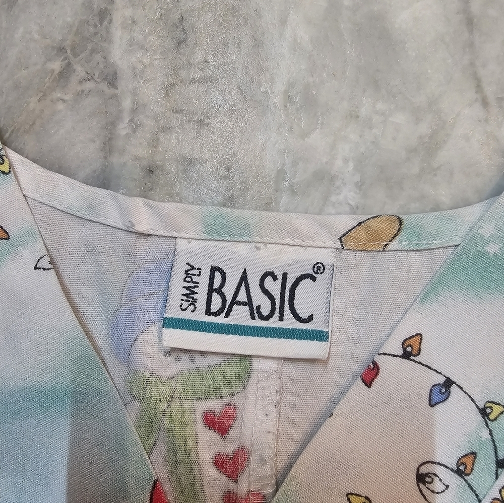Scrub Basics Christmas Holiday Scrub Top Snowman Santa Lights Print Size XL - Picture 5 of 8